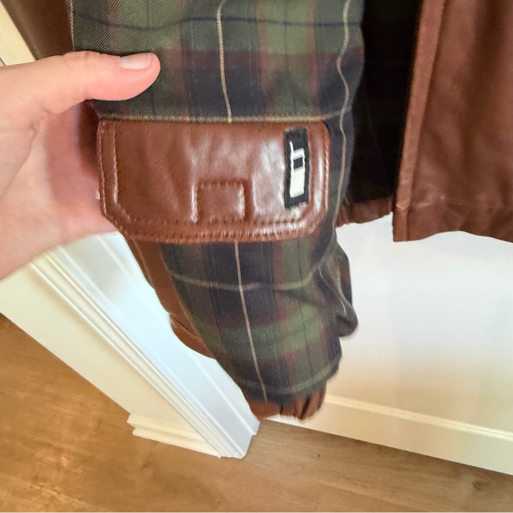 Vtg Roundtree & Yorke Brown Lambskin Leather Bomber Jacket Lg Plaid Lined Zip - Picture 12 of 16